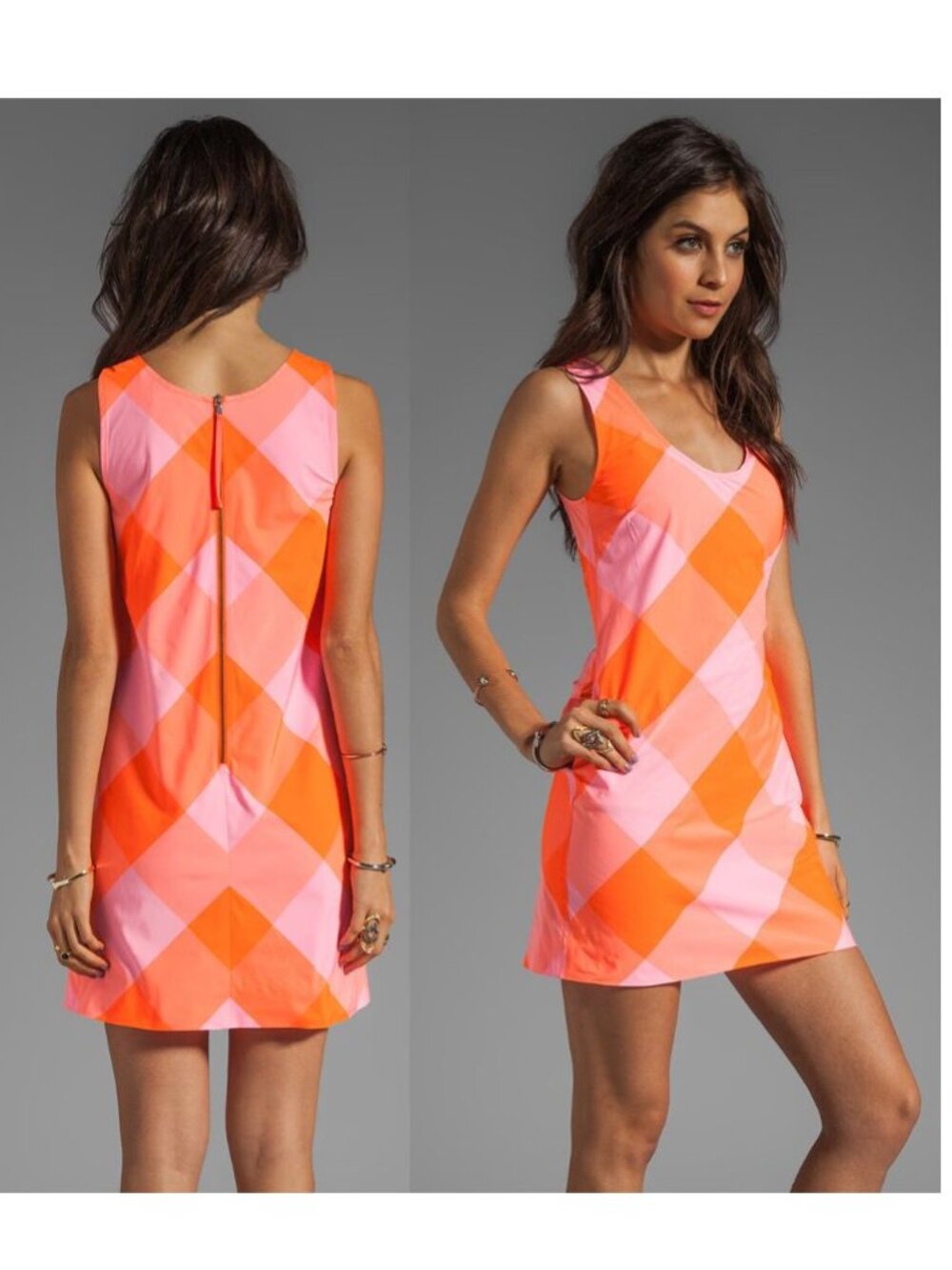 Marc by Marc Jacobs - Stacey Check Dress Shift | Size 8 | Shocking Orange Pink - Picture 3 of 11